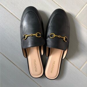 Black Mules with Gold Detail